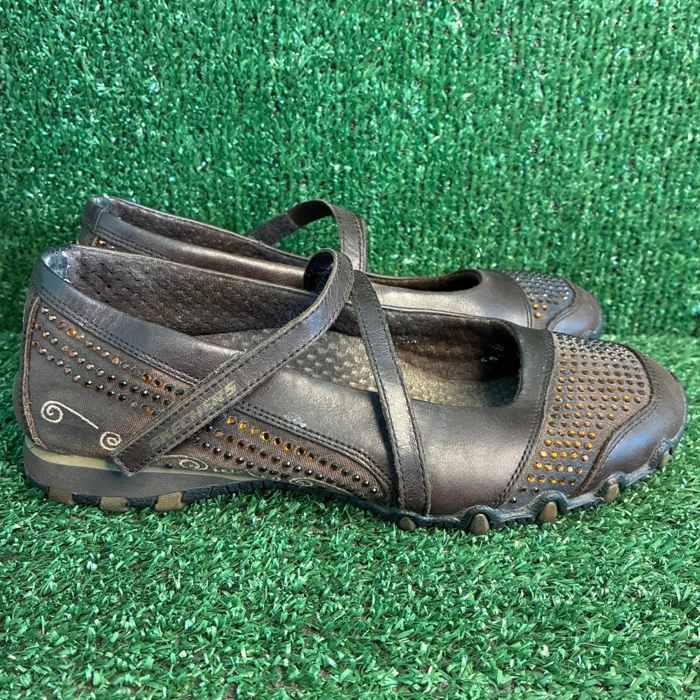 Skechers Bikers Studded Embroidered Mary Jane Casual Flats Brown Womens Size 7